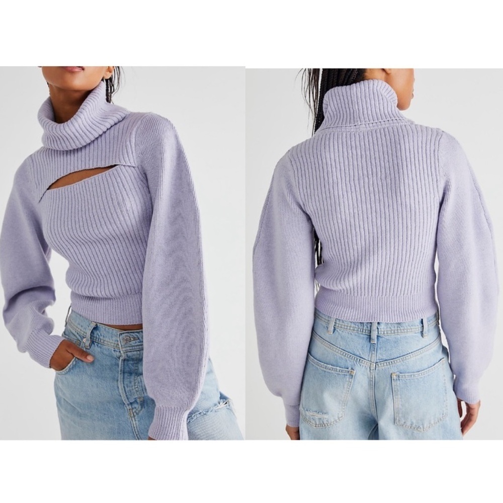 FREE PEOPLE Ariel Turtleneck Pullover, Lilac, Size XS
